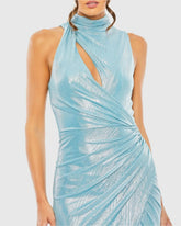 Blue High Neck Sleeveless Gown